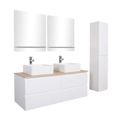 Ensemble meuble double vasque  suspendu avec colonne 120cm