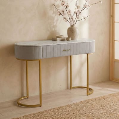 Coiffeuse 1 tiroir velours taupe