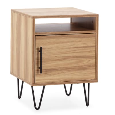 Table de chevet 1 porte coloris bois, pieds métal