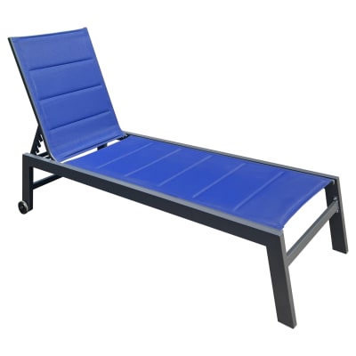 Bain de soleil en textilène bleu foncé et aluminium anthracite