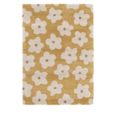 Tapis contemporain floral - 120x170cm jaune moutarde polypropylène