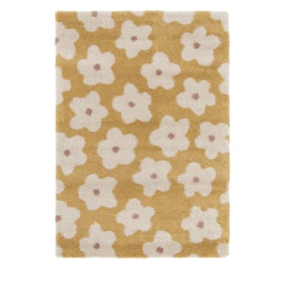 Tapis contemporain floral - 160x230cm jaune moutarde polypropylène