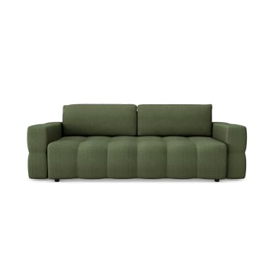 Canapé convertible coffre noyer 4 places en tissu tramé vert olive