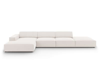 Canapé d'angle 5 places en tissu structuré beige clair