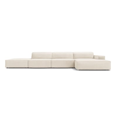 Canapé d'angle 5 places en velours beige clair