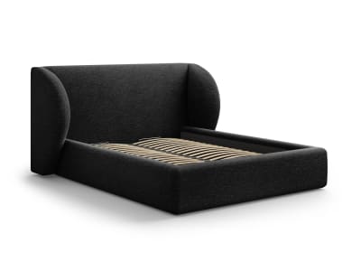 Lit coffre avec tête de lit 200x200cm en tissu chenille noir