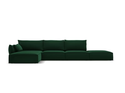 Canapé d'angle gauche 5 places en tissu velours vert bouteille