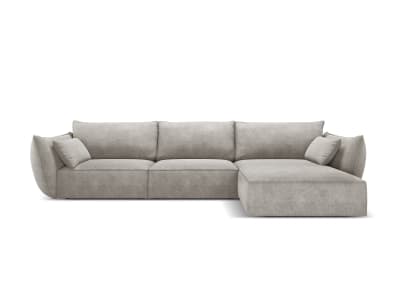Canapé d'angle droit 4 places en tissu chenille gris clair