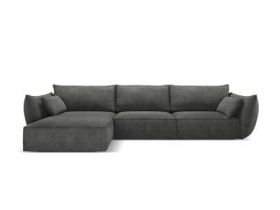 Canapé d'angle gauche 4 places en tissu chenille gris foncé