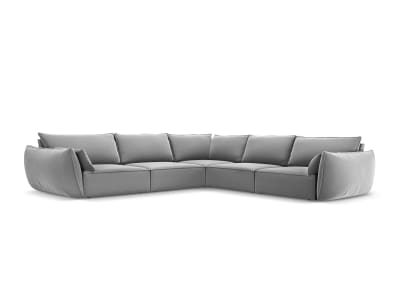 Canapé d'angle symétrique 7 places en tissu velours gris