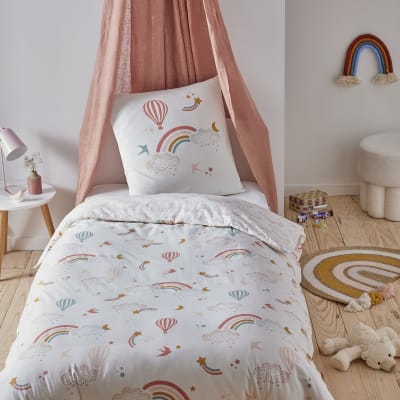 Parure de lit enfant coton imprimé arc-en-ciel 140x200cm