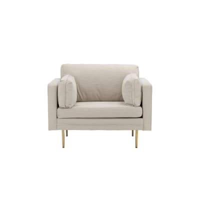 Fauteuil en velours côtelé beige avec pieds en métal doré ROMEO