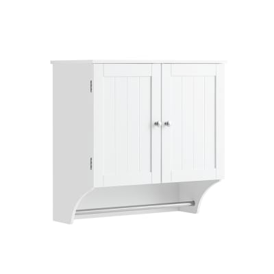 Armoire haute murale 2 portes et 2 étagères réglables effet bois blanc