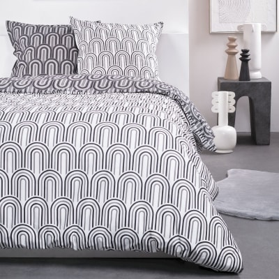 Parure de lit imprimé graphique coton  220x240cm blanc