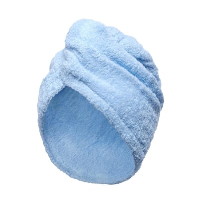 Turban éponge fermeture élastique en coton bleu ciel