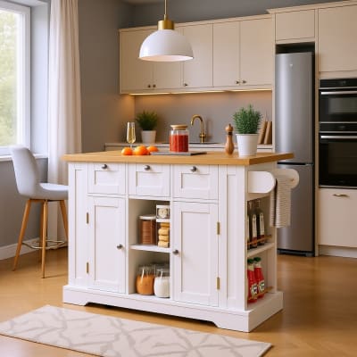 Table de salle à manger blanche avec plateau en bois
