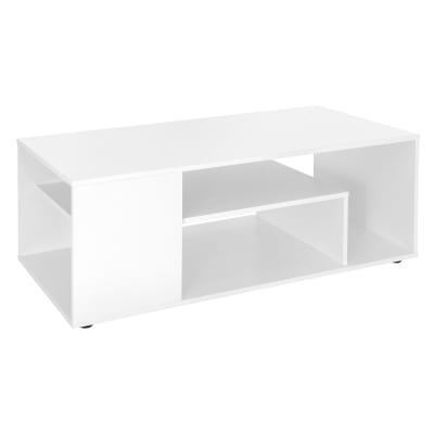 Table basse 110x50x41 cm blanche en bois à 3 niveaux style moderne