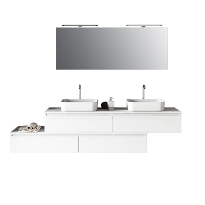 Meuble de salle de bain 9 pièces double vasque en mélamine blanche
