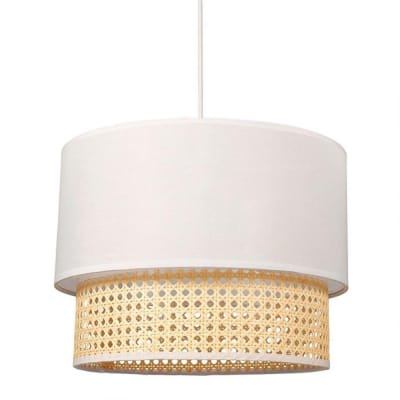 Suspension gigogne ronde cannage tissu blanc d35