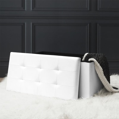 Banc coffre de rangement en polyuréthane zoé blanc