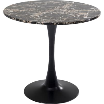 Table à manger 4 personnes ronde effet marbre noir d80