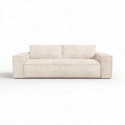 Canapé convertible express matelas 160cm 3places velours côtelé crème