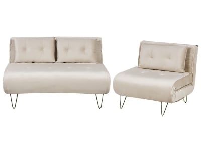 Set de canapés 3 personnes en velours beige