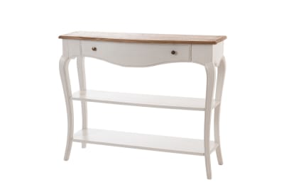 Console romantique en bois blanc shabby chic 1 tiroir 2 tablettes