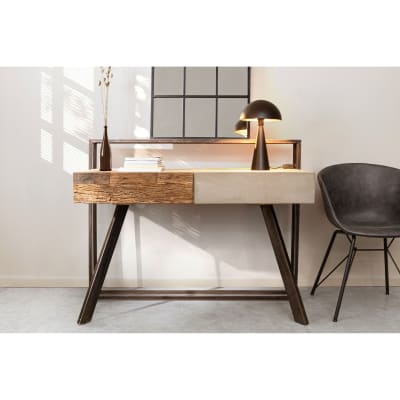 Bureau design en bois de manguier et métal noir 2 tiroirs