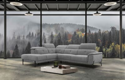 Canapé d'angle gauche  5 places en tissu gris