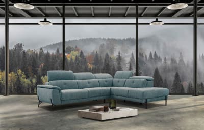 Canapé d'angle droit  5 places en tissu bleu clair