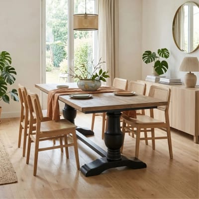 Table rectangulaire en teck piétement noir poutre l260
