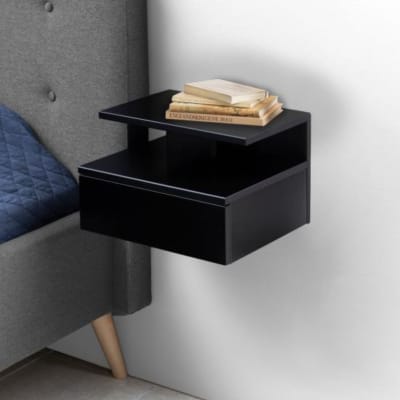 Chevet suspendu en bois 1 tiroir 1 niche noir