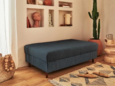 Pouf modulable   en velours côtelé  bleu nuit