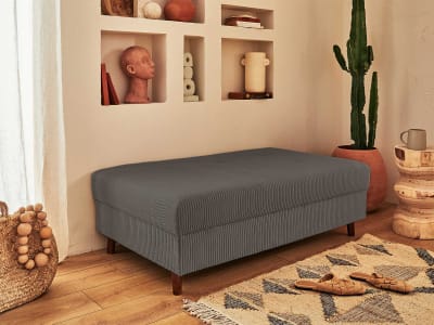 Pouf modulable   en velours côtelé  gris foncé