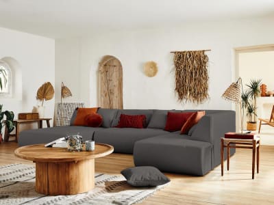Canapé modulable panoramique d'angle droit 7 places   en tissu  gris