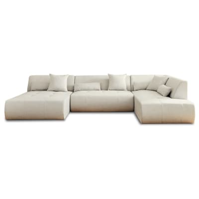 Canapé modulable panoramique d'angle droit 7 places   en tissu  beige