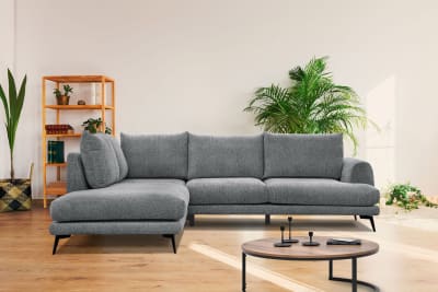 Canapé d'angle gauche 5 places tissu gris moyen