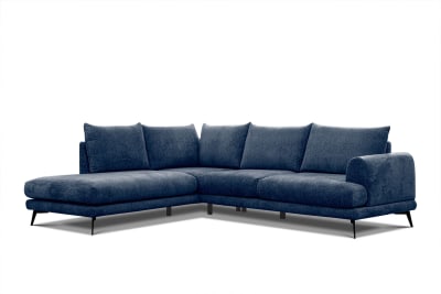 Canapé d'angle gauche 5 places tissu bleu foncé