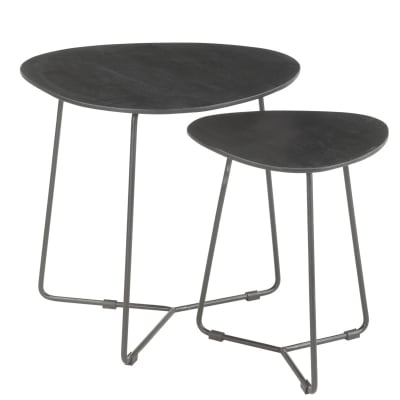 Set de 2 tables basses en bois massif noir