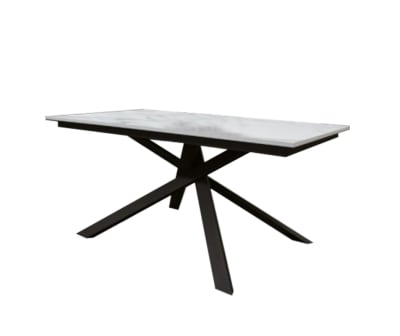 Table extensible bois effet marbre blanc, pieds anthracite 160x90