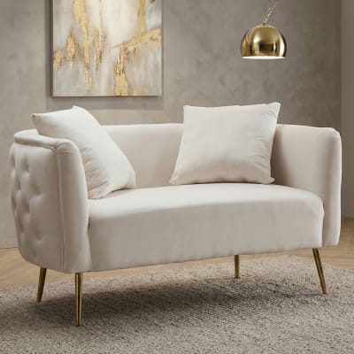 Canapé en tissu beige avec pieds dorés cm 127x74x71