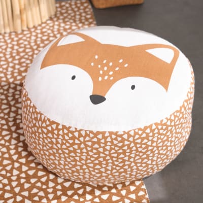 Pouf impirmé animalier coton  20x45 cm orange