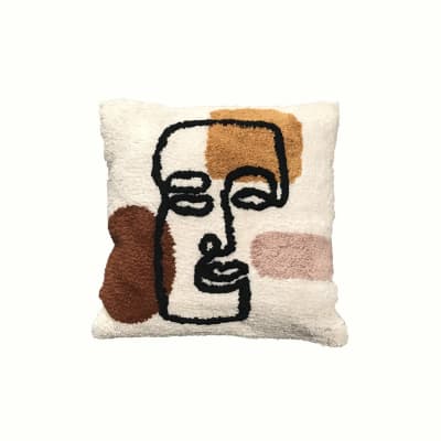 Coussin tufté imprimé graphique coton  40x40 cm blanc cassé