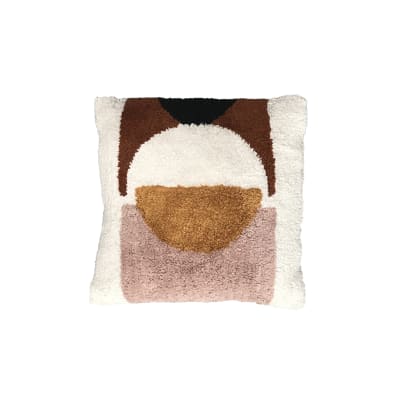 Coussin tufté imprimé graphique coton  40x40 cm rose