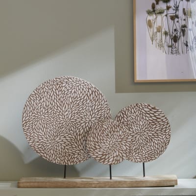 Déco à poser sur pied motif devant bois  53x36 beige