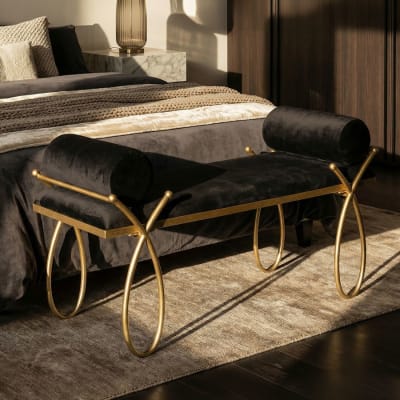 Banc noir avec structure en métal doré cm 112,5x49x53