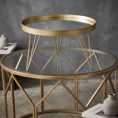 Rangement en métal doré avec plateau miroir ø cm 36,5x22