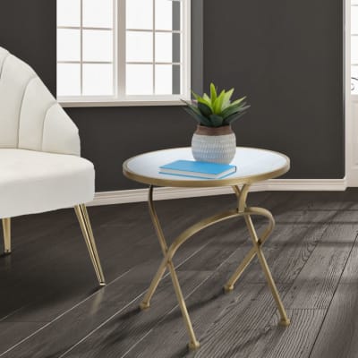 Table basse en métal doré avec plateau en verre blanc ø 50,5x50  cm