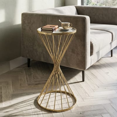 Table basse en métal doré avec plateau miroir ø cm 35x70